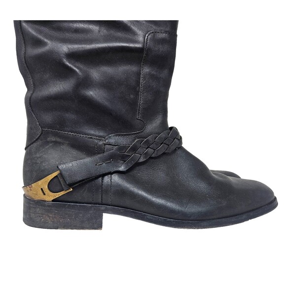 GOLDEN GOOSE Tall Leather Boots Clamp Heel Black Women's 38 US 7, 7.5 Equestrian - Picture 2 of 16